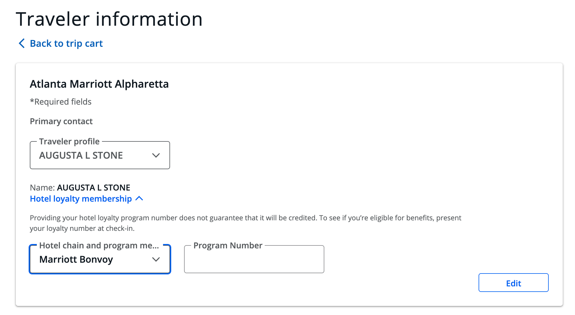 Chase Travel fill in Marriott number